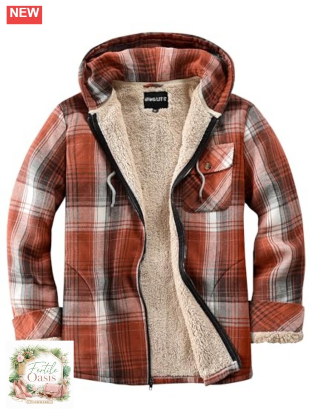 Womens Full Zip Fleece Flannel Plaid Sherpa Hoodie Jacket